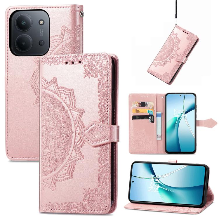 

For Redmi 15C 5G / 4G Glodal 171mm Mandala Flower Embossed Leather Phone Case(Rose Gold)