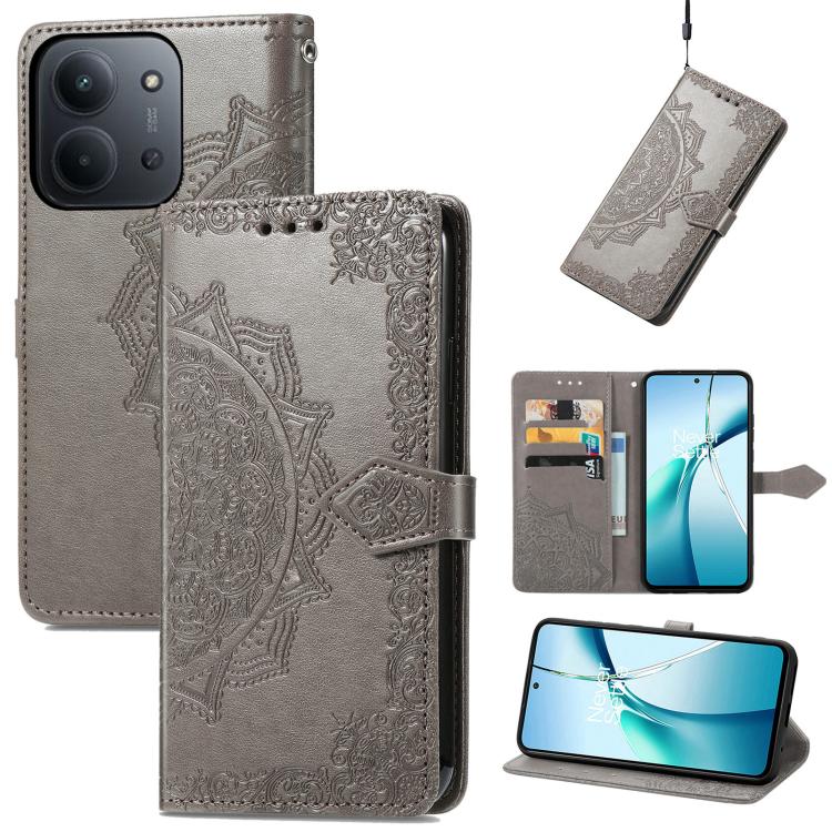 

For Redmi 15C 5G / 4G Glodal 171mm Mandala Flower Embossed Leather Phone Case(Gray)