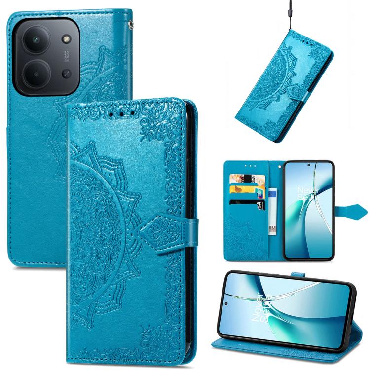 

For Redmi 15C 5G / 4G Glodal 171mm Mandala Flower Embossed Leather Phone Case(Blue)