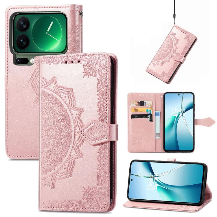 

For Xiaomi 17 Pro Mandala Flower Embossed Leather Phone Case(Rose Gold)