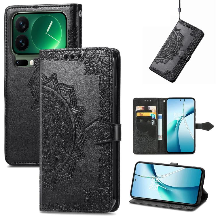 

For Xiaomi 17 Pro Mandala Flower Embossed Leather Phone Case(Black)