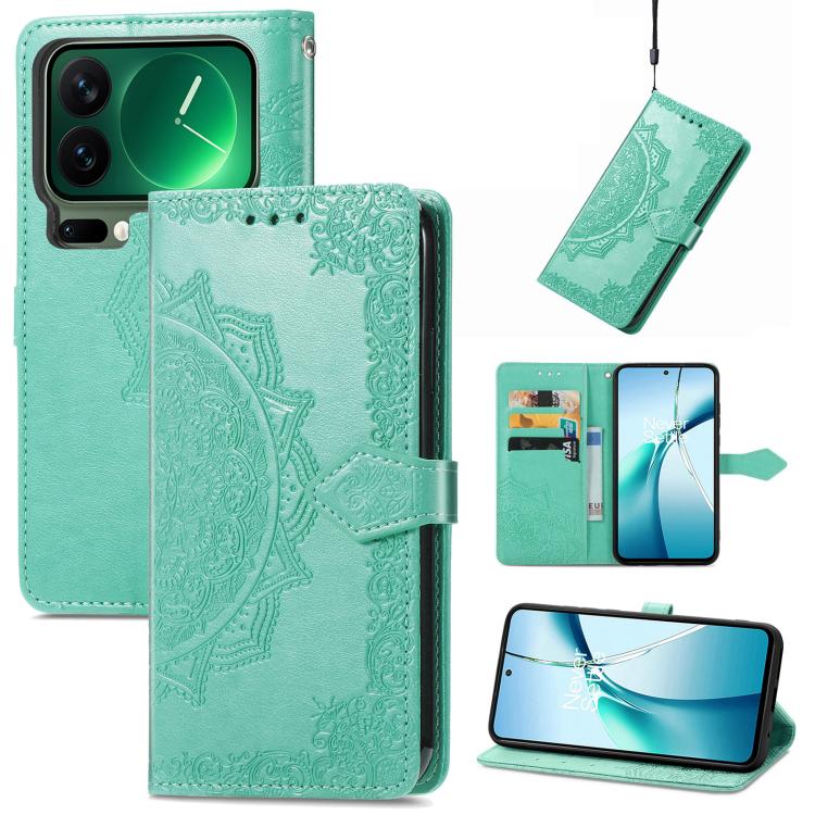 

For Xiaomi 17 Pro Mandala Flower Embossed Leather Phone Case(Green)