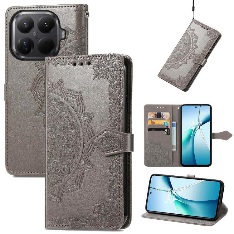 

For Xiaomi 15T Pro Mandala Flower Embossed Leather Phone Case(Gray)