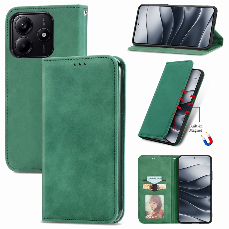 

For Xiaomi Redmi Note 14 5G Retro Skin Feel Magnetic Flip Leather Phone Case(Green)