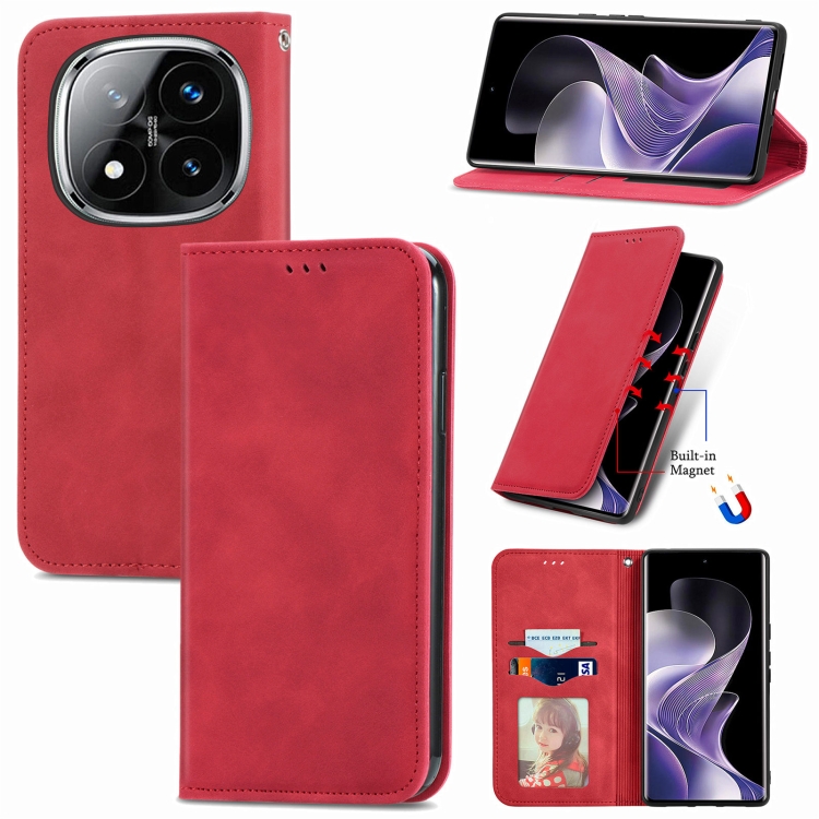 

For Xiaomi Redmi Note 14 Pro 5G Retro Skin Feel Magnetic Flip Leather Phone Case(Red)