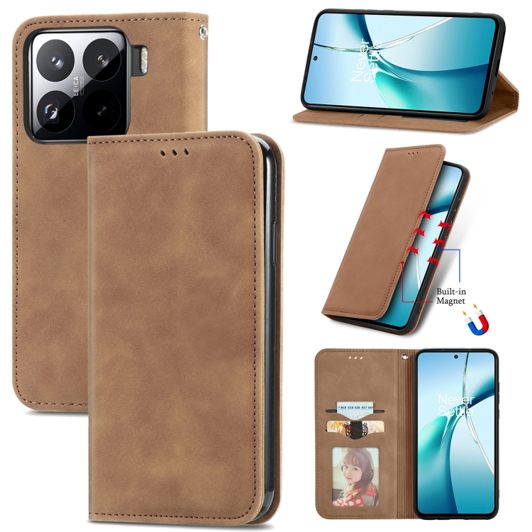 

For Xiaomi 15 Retro Skin Feel Magnetic Flip Leather Phone Case(Brown)