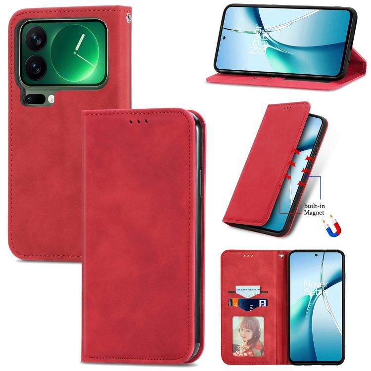 

For Xiaomi 17 Pro Retro Skin Feel Magnetic Flip Leather Phone Case(Red)