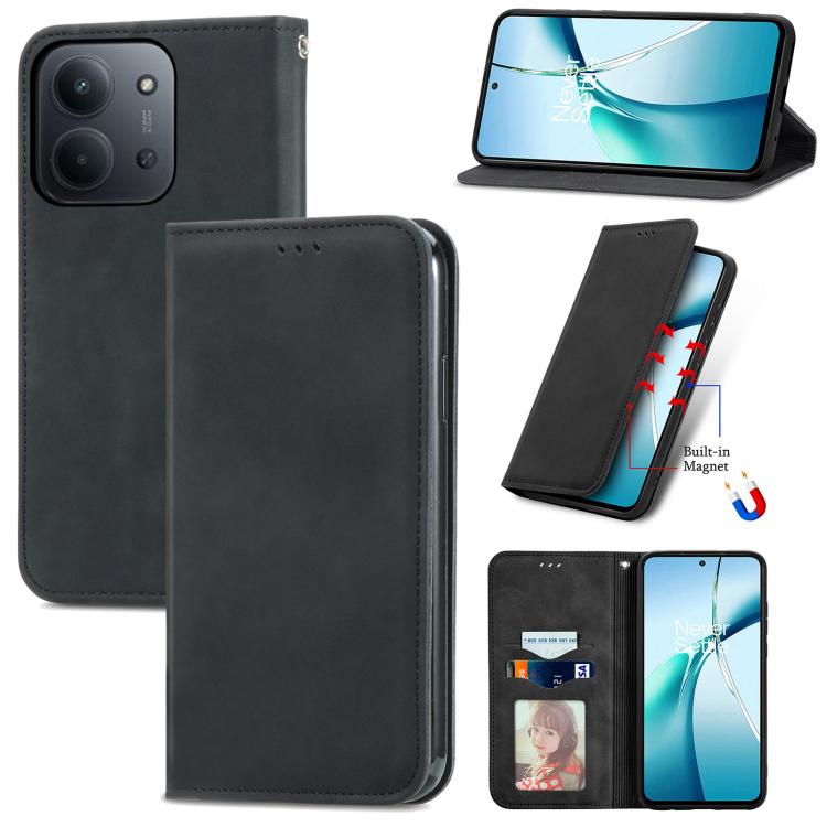 

For Redmi 15C 5G / 4G Global 171mm Retro Skin Feel Magnetic Flip Leather Phone Case(Black)