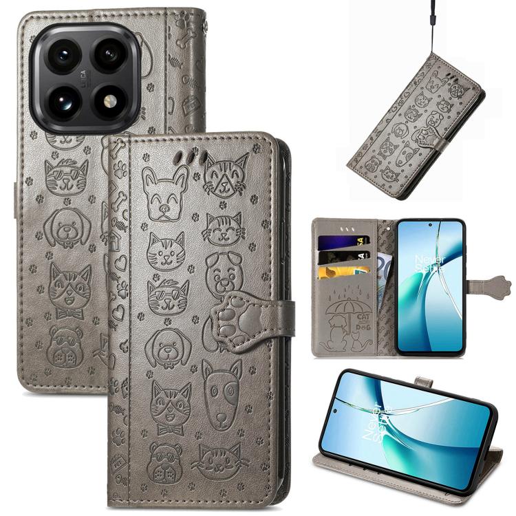 

For Xiaomi 15T Cat and Dog Embossed Leather Phone Case(Gray)