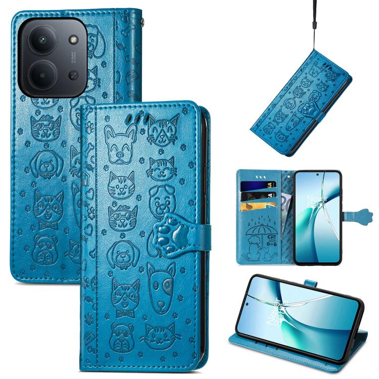 

For Redmi 15C 5G / 4G Global 171mm Cat and Dog Embossed Leather Phone Case(Blue)
