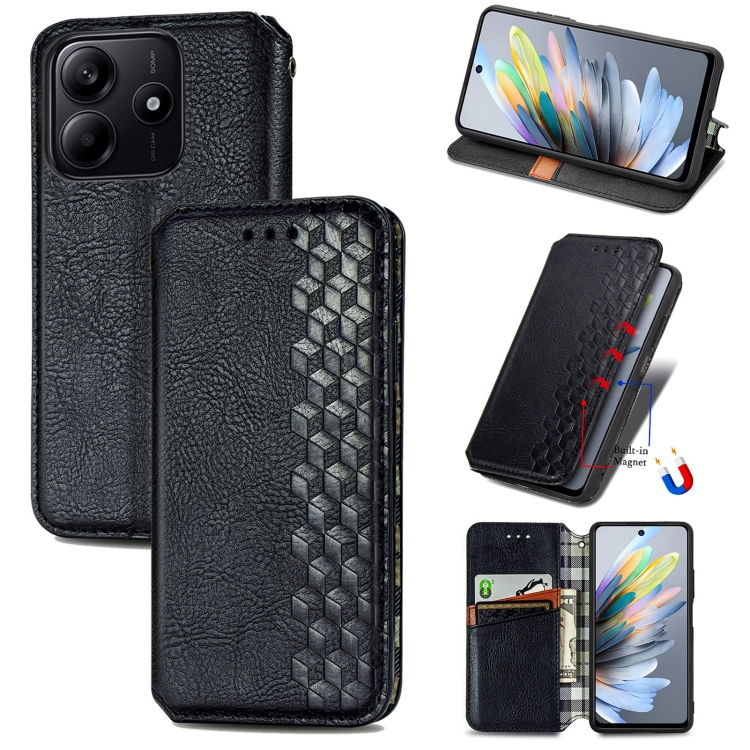

For Xiaomi Redmi Note 14 5G Cubic Grid Pressed Magnetic Leather Phone Case(Black)
