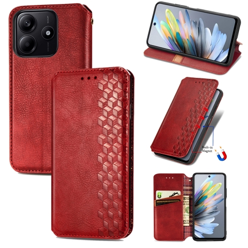 

For Xiaomi Redmi Note 14 5G Cubic Grid Pressed Magnetic Leather Phone Case(Red)