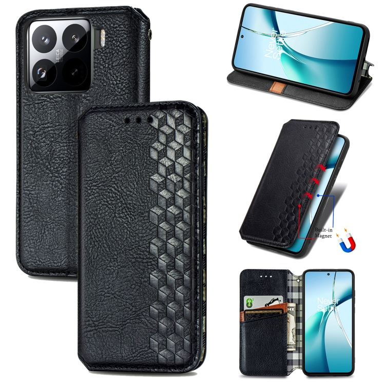 

For Xiaomi 15 Cubic Grid Pressed Magnetic Leather Phone Case(Black)