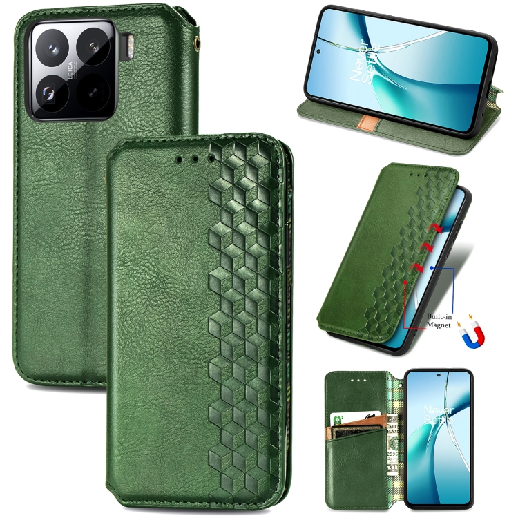 

For Xiaomi 15 Pro Cubic Grid Pressed Magnetic Leather Phone Case(Green)