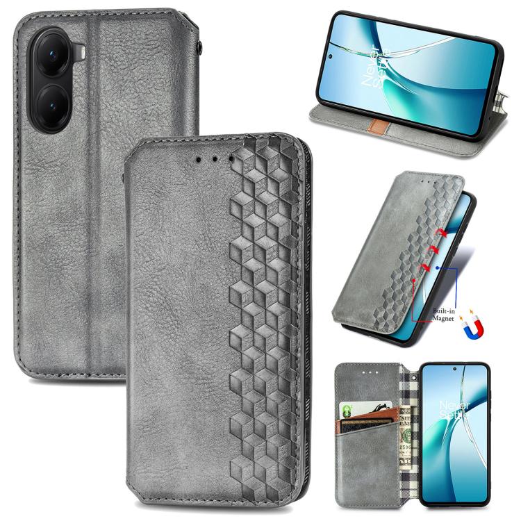 

For Xiaomi Poco X7 Pro Cubic Grid Pressed Magnetic Leather Phone Case(Gray)