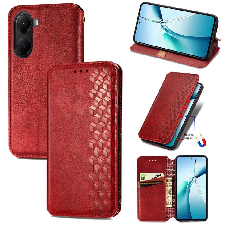 

For Xiaomi Poco X7 Pro Cubic Grid Pressed Magnetic Leather Phone Case(Red)