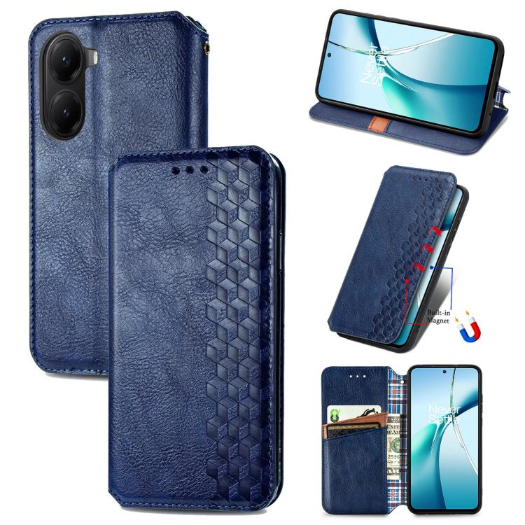 

For Redmi Turbo 4 Cubic Grid Pressed Magnetic Leather Phone Case(Blue)