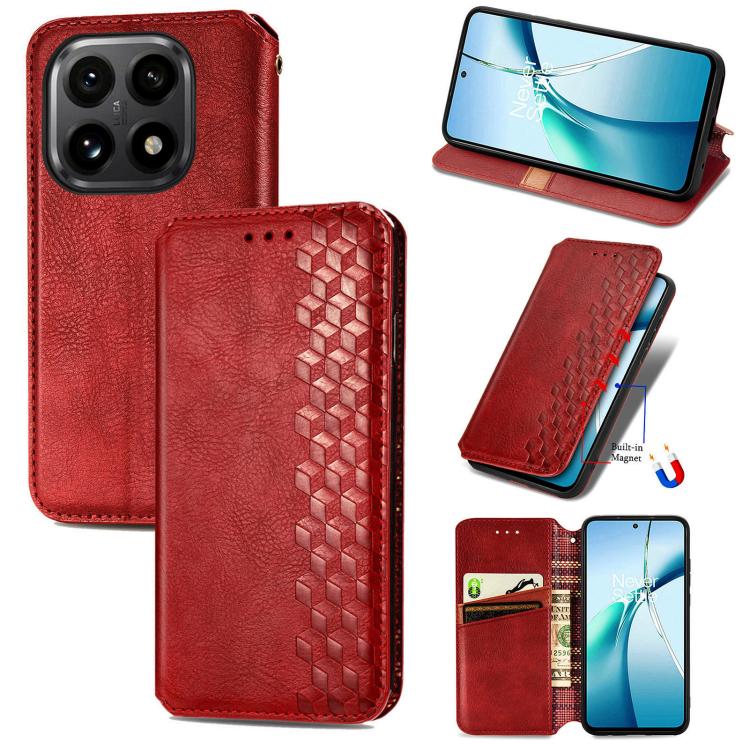 

For Xiaomi 15T Cubic Grid Pressed Magnetic Leather Phone Case(Red)