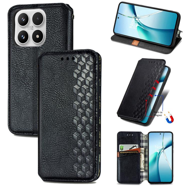 

For Xiaomi 17 Cubic Grid Pressed Magnetic Leather Phone Case(Black)