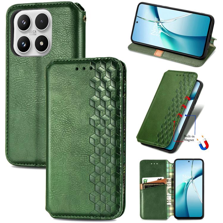 

For Xiaomi 17 Cubic Grid Pressed Magnetic Leather Phone Case(Green)