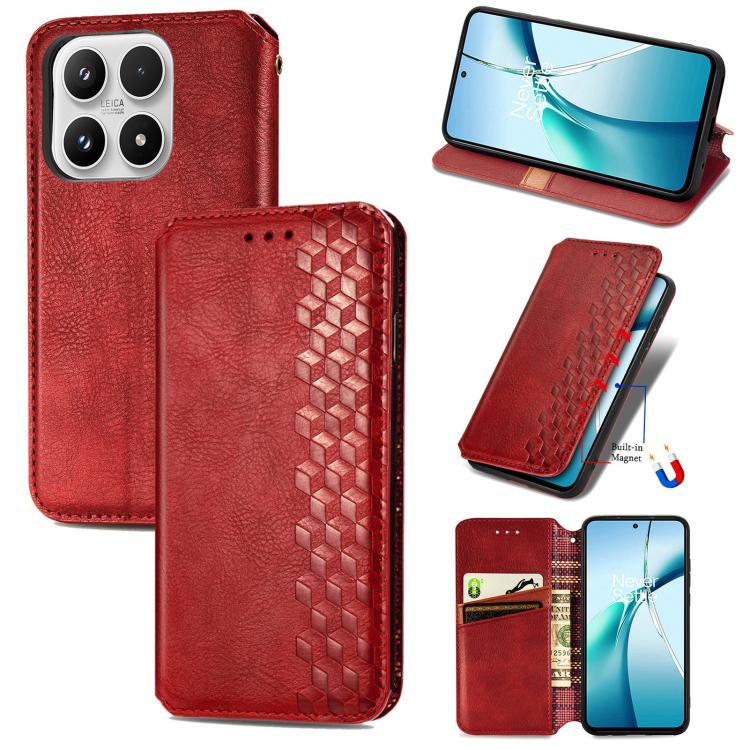 

For Xiaomi 17 Cubic Grid Pressed Magnetic Leather Phone Case(Red)