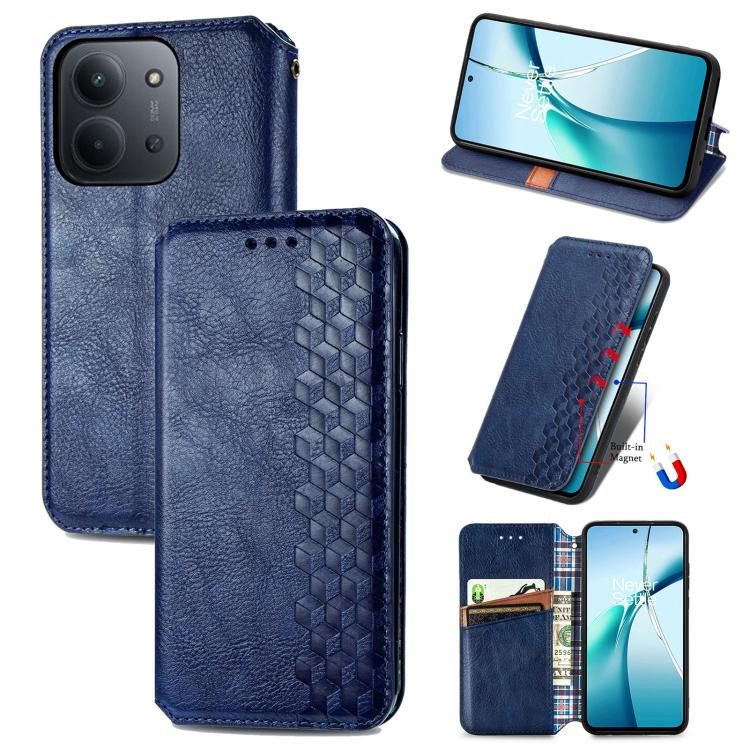 

For Redmi 15C 5G / 4G Glodal 171mm Cubic Grid Pressed Magnetic Leather Phone Case(Blue)