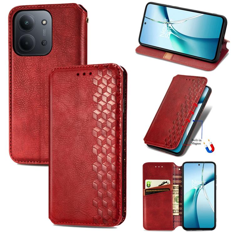 

For Redmi 15C 5G / 4G Glodal 171mm Cubic Grid Pressed Magnetic Leather Phone Case(Red)