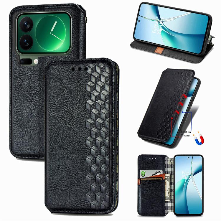 

For Xiaomi 17 Pro Cubic Grid Pressed Magnetic Leather Phone Case(Black)