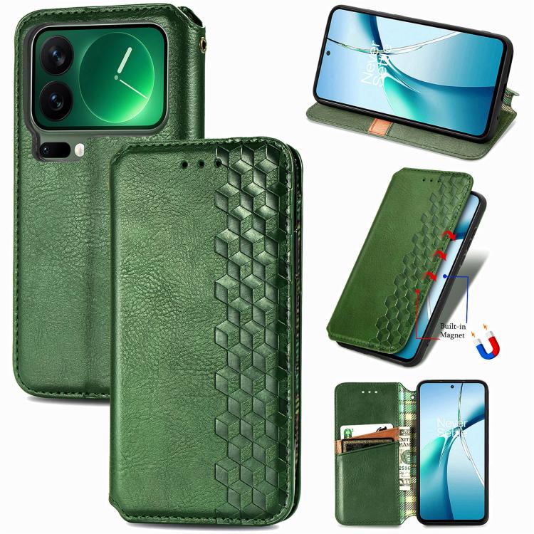 

For Xiaomi 17 Pro Cubic Grid Pressed Magnetic Leather Phone Case(Green)