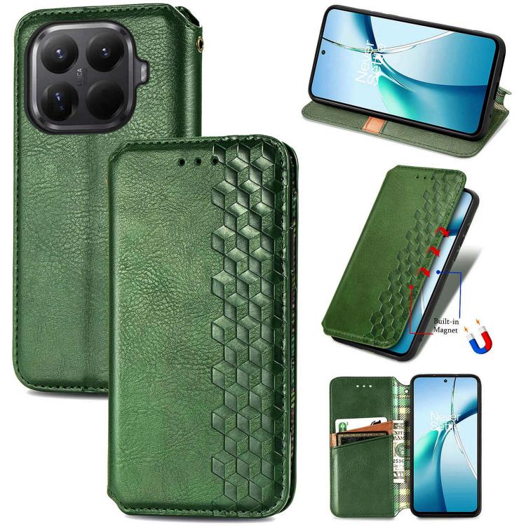 

For Xiaomi 15T Pro Cubic Grid Pressed Magnetic Leather Phone Case(Green)