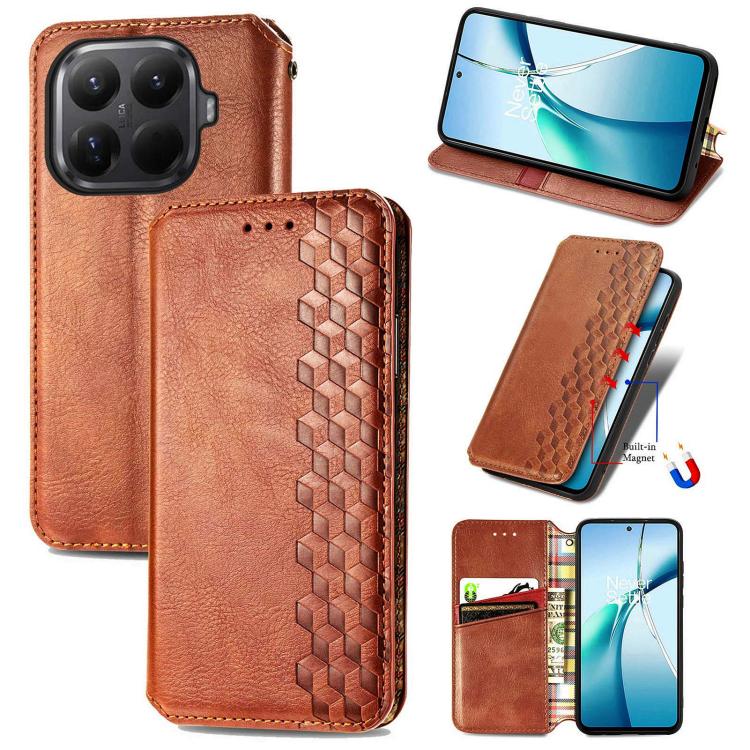 

For Xiaomi 15T Pro Cubic Grid Pressed Magnetic Leather Phone Case(Brown)