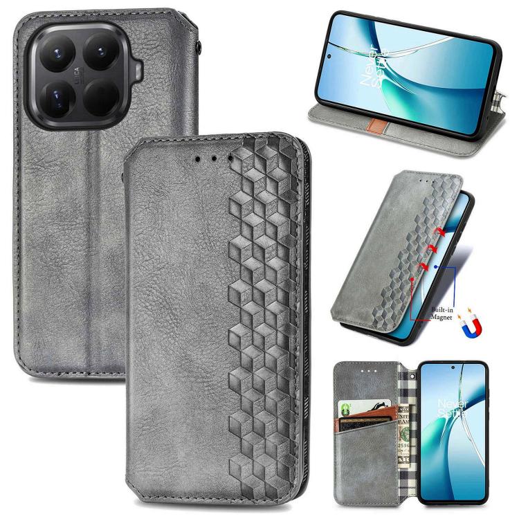 

For Xiaomi 15T Pro Cubic Grid Pressed Magnetic Leather Phone Case(Gray)