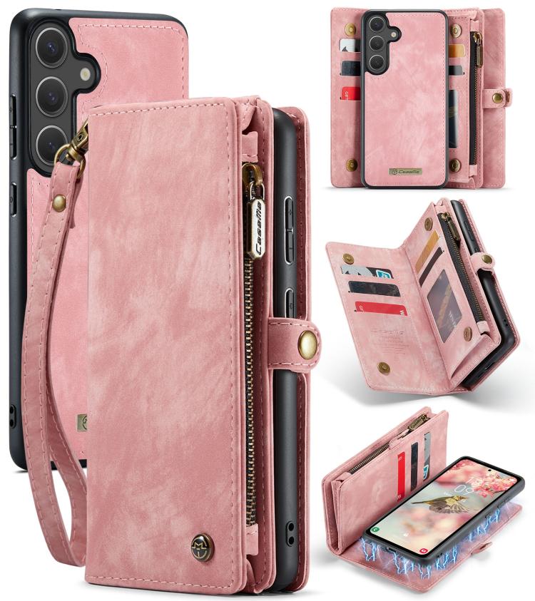 

For Samsung Galaxy S25 5G CaseMe 008 Detachable Multifunctional Leather Phone Case(Pink)