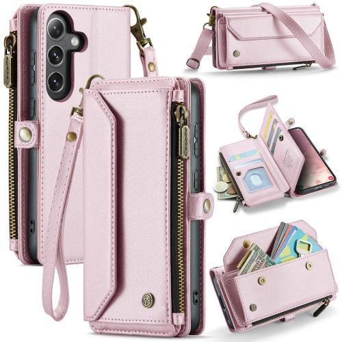 

For Samsung Galaxy S25 5G CaseMe C36 Card Slots Zipper Wallet RFID Anti-theft Leather Phone Case(Pink)