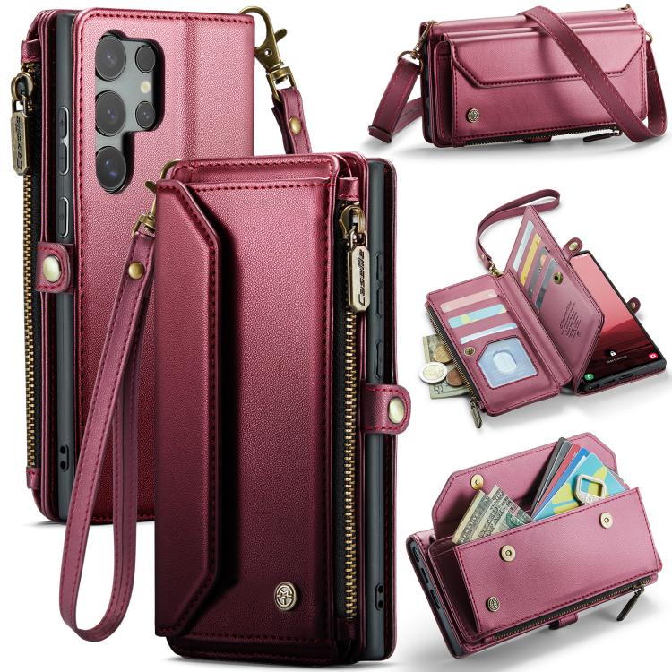 

For Samsung Galaxy S25 Ultra 5G CaseMe C36 Card Slots Zipper Wallet RFID Anti-theft Leather Phone Case(Red)
