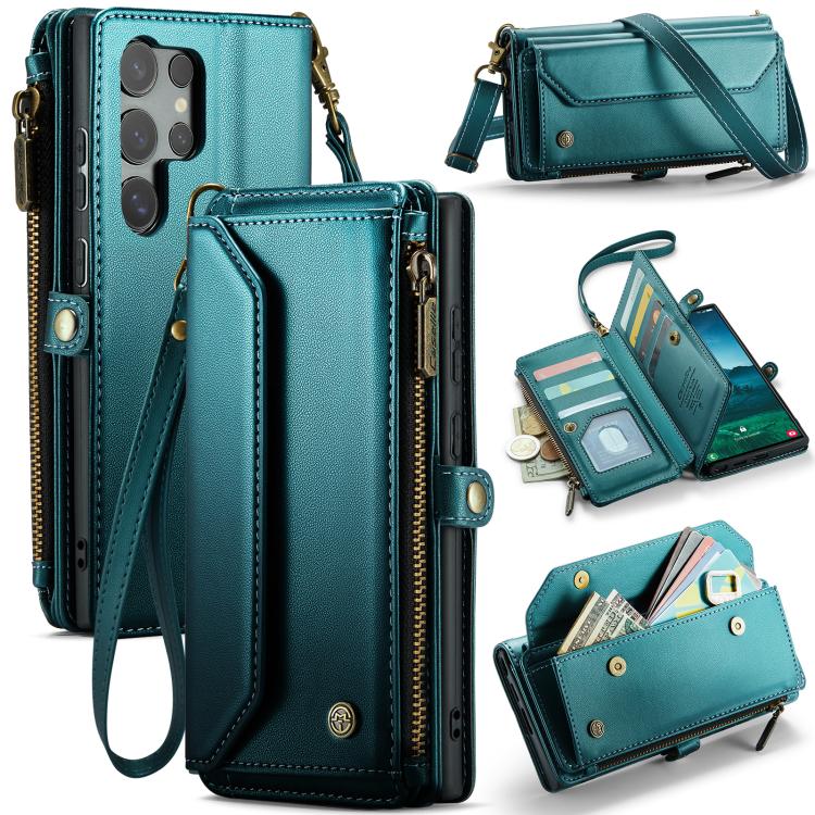 

For Samsung Galaxy S25 Ultra 5G CaseMe C36 Card Slots Zipper Wallet RFID Anti-theft Leather Phone Case(Blue)