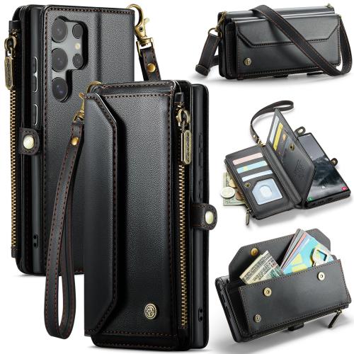 

For Samsung Galaxy S25 Ultra 5G CaseMe C36 Card Slots Zipper Wallet RFID Anti-theft Leather Phone Case(Black)