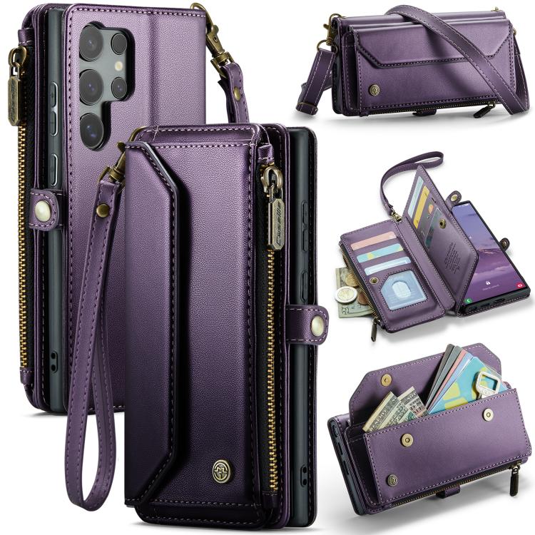 

For Samsung Galaxy S25 Ultra 5G CaseMe C36 Card Slots Zipper Wallet RFID Anti-theft Leather Phone Case(Purple)