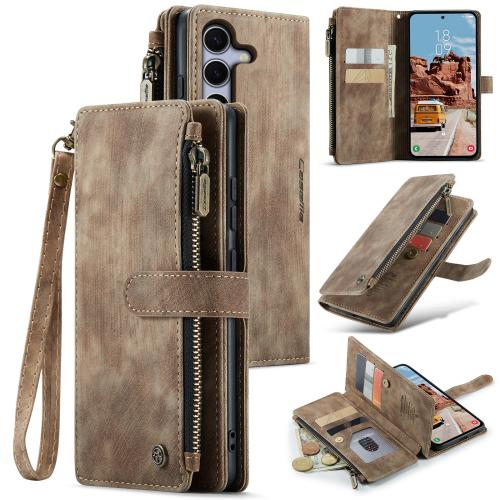 

For Samsung Galaxy S25 5G CaseMe C30 Card Slots Zipper Wallet Leather Phone Case(Brown)