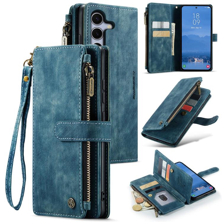 

For Samsung Galaxy S25 5G CaseMe C30 Card Slots Zipper Wallet Leather Phone Case(Blue)