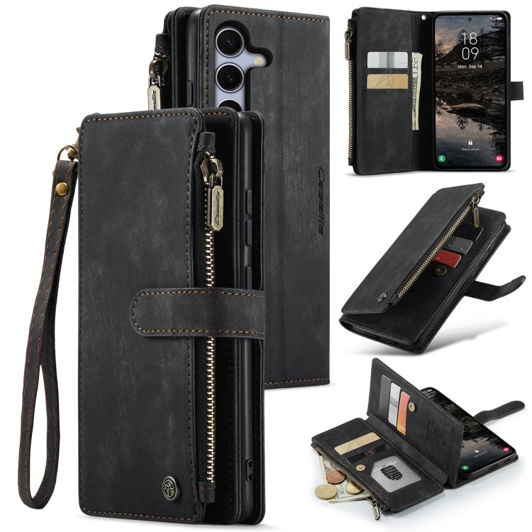 

For Samsung Galaxy S25 5G CaseMe C30 Card Slots Zipper Wallet Leather Phone Case(Black)