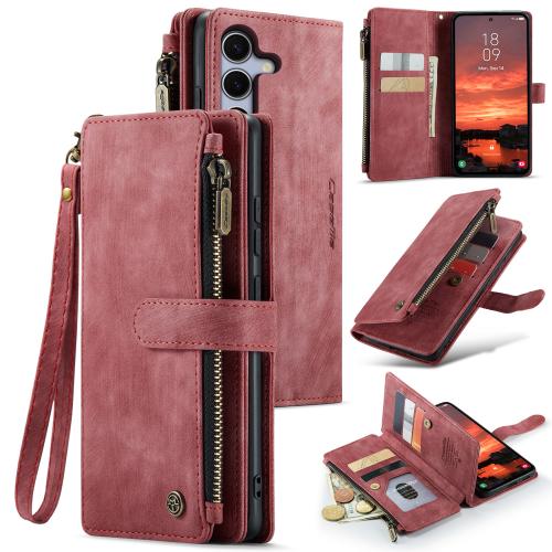 

For Samsung Galaxy S25 5G CaseMe C30 Card Slots Zipper Wallet Leather Phone Case(Red)