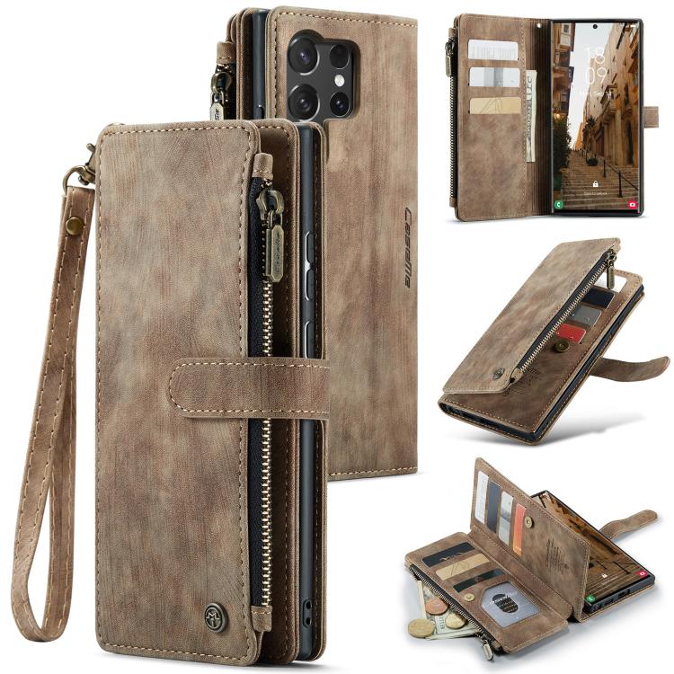

For Samsung Galaxy S25 Ultra 5G CaseMe C30 Card Slots Zipper Wallet Leather Phone Case(Brown)