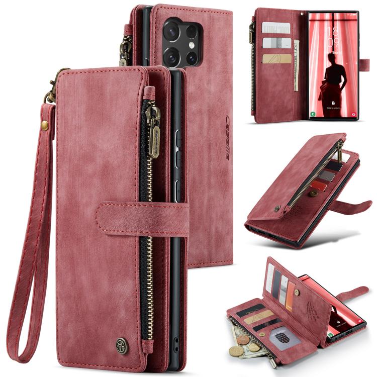 

For Samsung Galaxy S25 Ultra 5G CaseMe C30 Card Slots Zipper Wallet Leather Phone Case(Red)