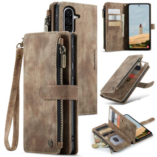 

For Samsung Galaxy A56 CaseMe C30 Card Slots Zipper Wallet Leather Phone Case(Brown)