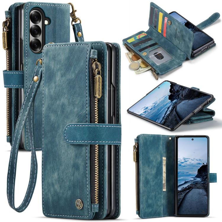

For Samsung Galaxy Z Fold7 CaseMe C30 Card Slots Zipper Wallet Leather Phone Case(Blue)