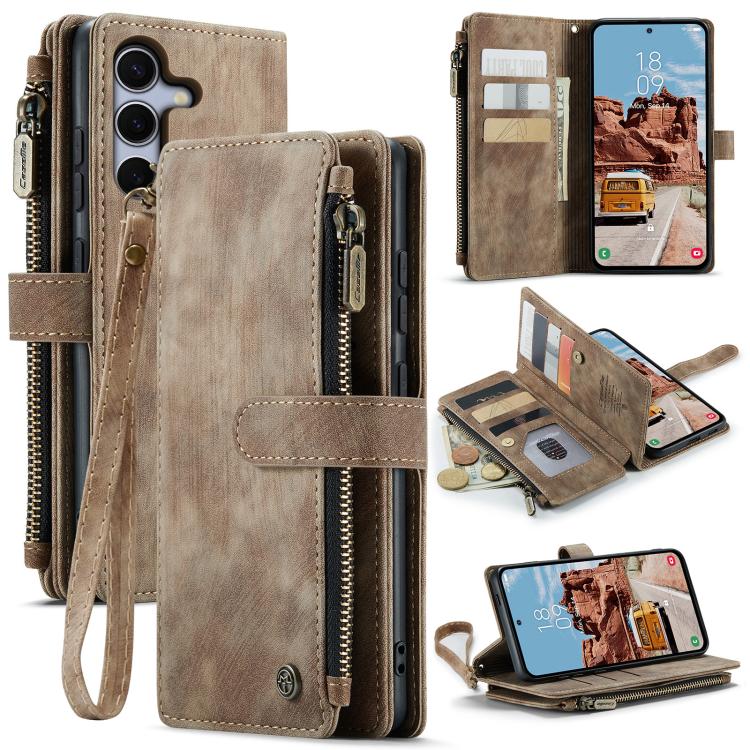 

For Samsung Galaxy S25 FE 5G CaseMe C30 Card Slots Zipper Wallet Leather Phone Case(Brown)