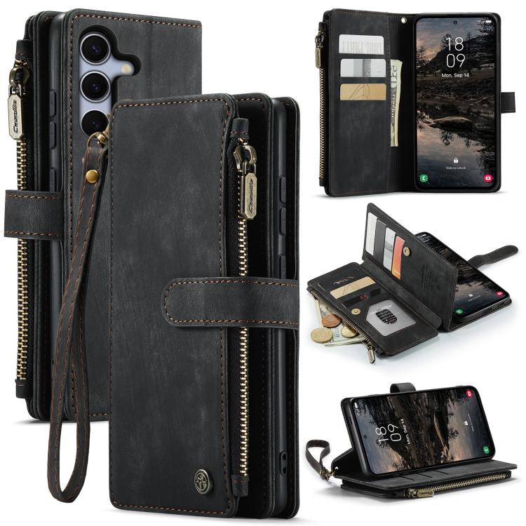 

For Samsung Galaxy S25 FE 5G CaseMe C30 Card Slots Zipper Wallet Leather Phone Case(Black)