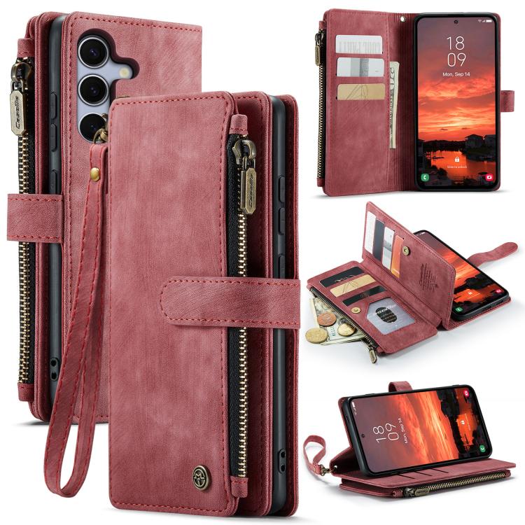 

For Samsung Galaxy S25 FE 5G CaseMe C30 Card Slots Zipper Wallet Leather Phone Case(Red)