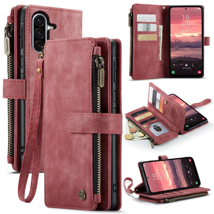 

For Samsung Galaxy A17 4G CaseMe C30 Card Slots Zipper Wallet Leather Phone Case(Red)